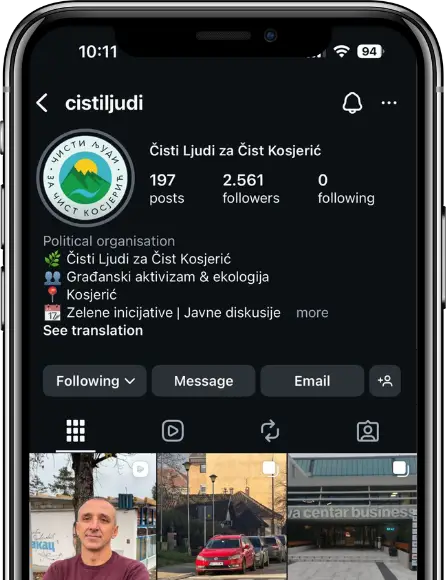 Profil Instagram naloga sa imenom cistiljudi.